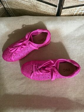 INC International Concepts Bright Pink Rhinestone Lace-Up Sneakers